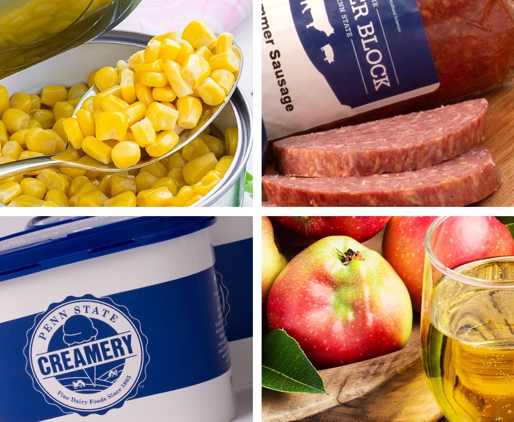 Food Science Certificate Program Canned corn, summer sausage, ice cream, and apple with apple juice